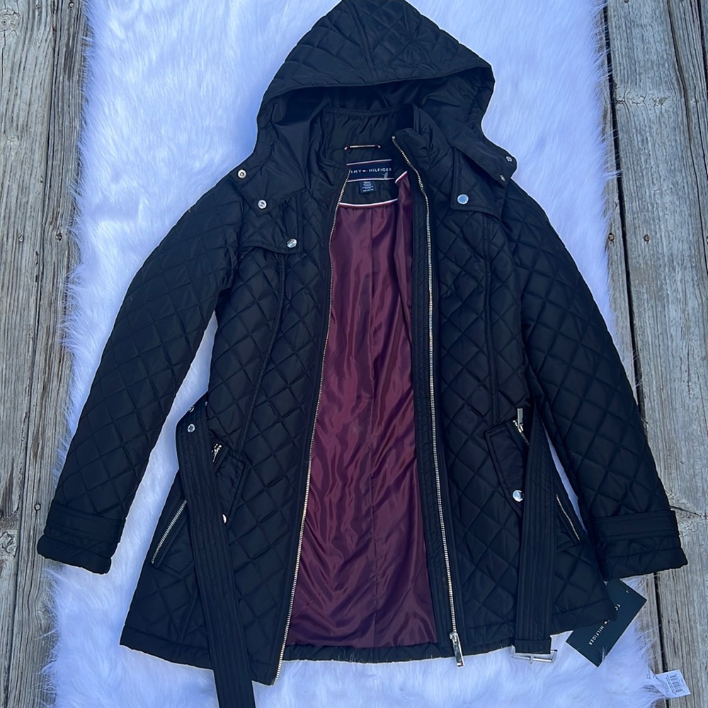 Tommy Hilfiger Belted Mid Length Quilted Jacket